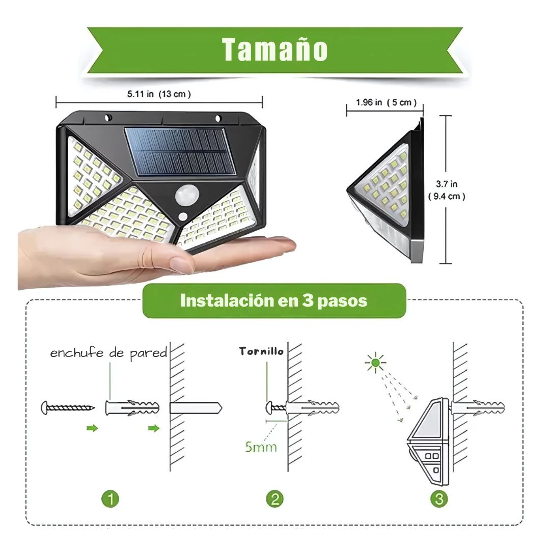 Lámpara Solar 100 LED con Sensor de Movimiento - SolarBright Pro™ 🌞💡