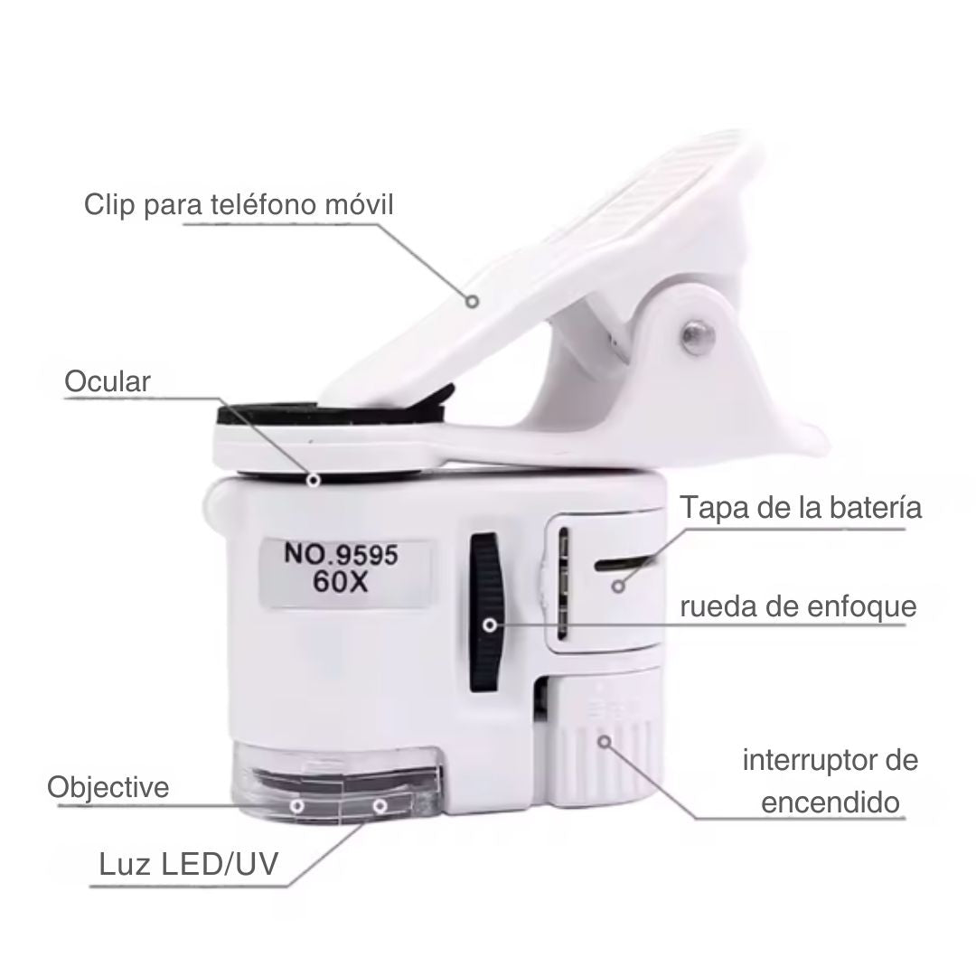 Mini Lupa LED 60X con Luz Blanca y Ultravioleta – Detección y Precisión Portátil 🔍💡