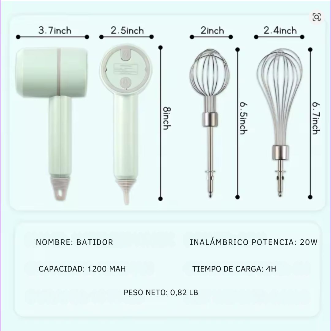 Batidora Eléctrica de Mano 3 en 1 – Recargable por USB x 30W ⚡🥄