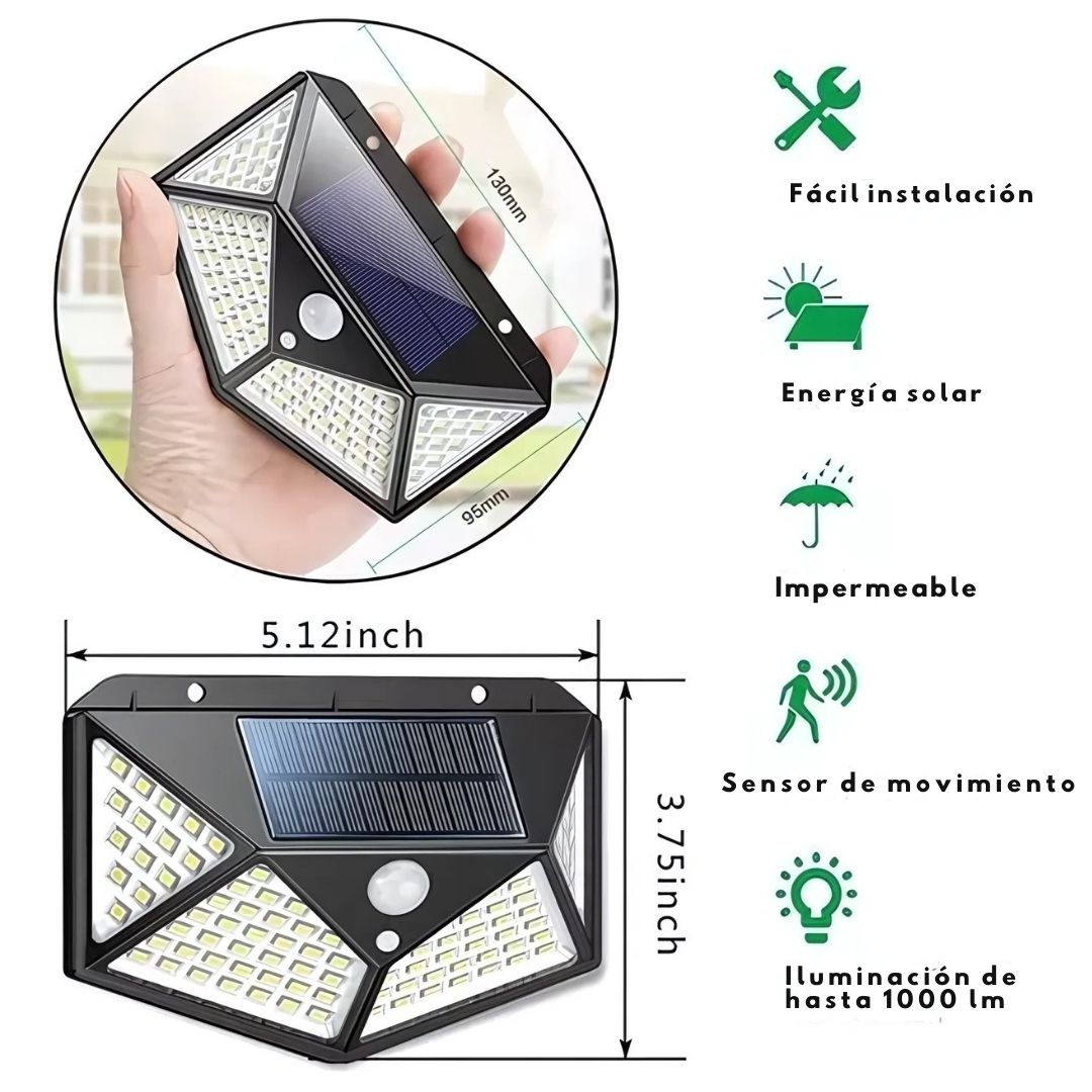 Lámpara Solar 100 LED con Sensor de Movimiento - SolarBright Pro™ 🌞💡
