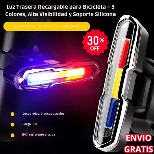 Luz Trasera Recargable para Bicicleta – 3 Colores, Alta Visibilidad y Soporte Silicona 💡🚲