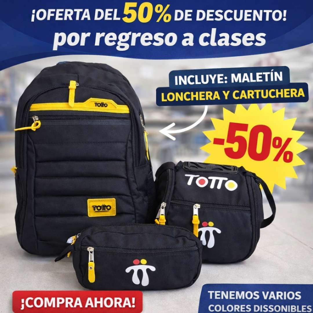 Trío Escolar Totto™ – Morral + Lonchera + Cartuchera 🎒