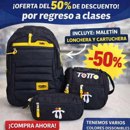 Trío Escolar Totto™ – Morral + Lonchera + Cartuchera 🎒
