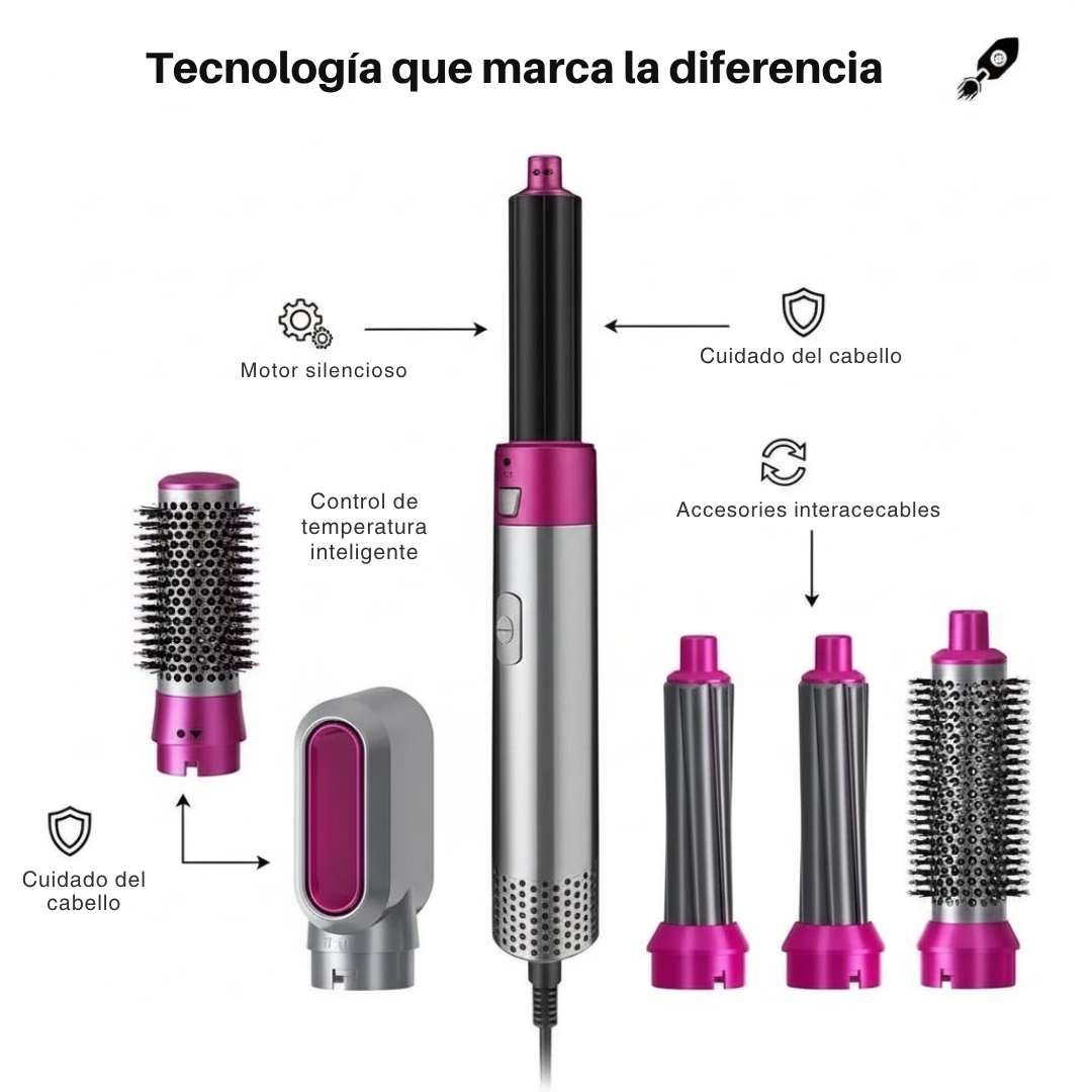 Cepillo Eléctrico 5 en 1 – Secador, Alisador y Moldeador Profesional 💕