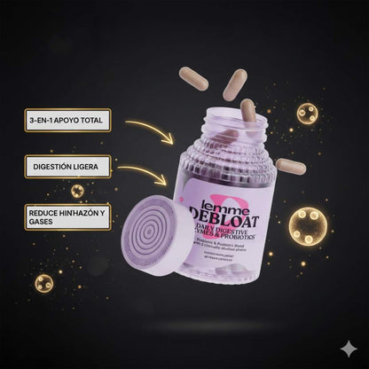 Lemme Debloat™ – 60 Cápsulas Veganas | Menos Inflamación, Más Ligereza 🌿
