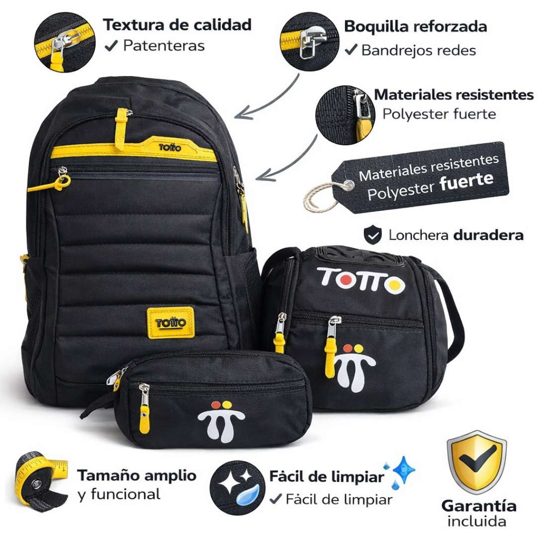 Trío Escolar Totto™ – Morral + Lonchera + Cartuchera 🎒