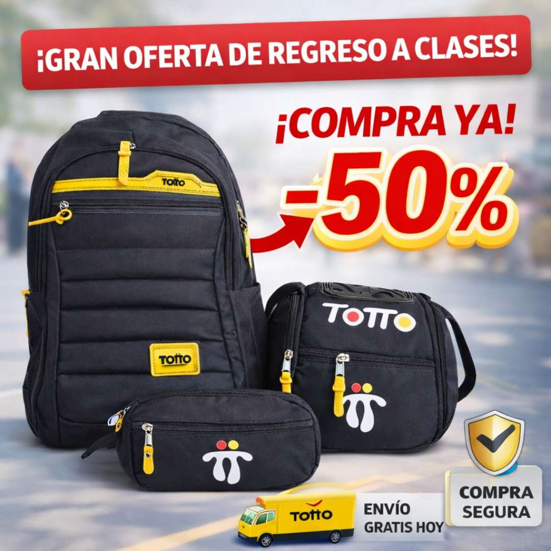 Trío Escolar Totto™ – Morral + Lonchera + Cartuchera 🎒