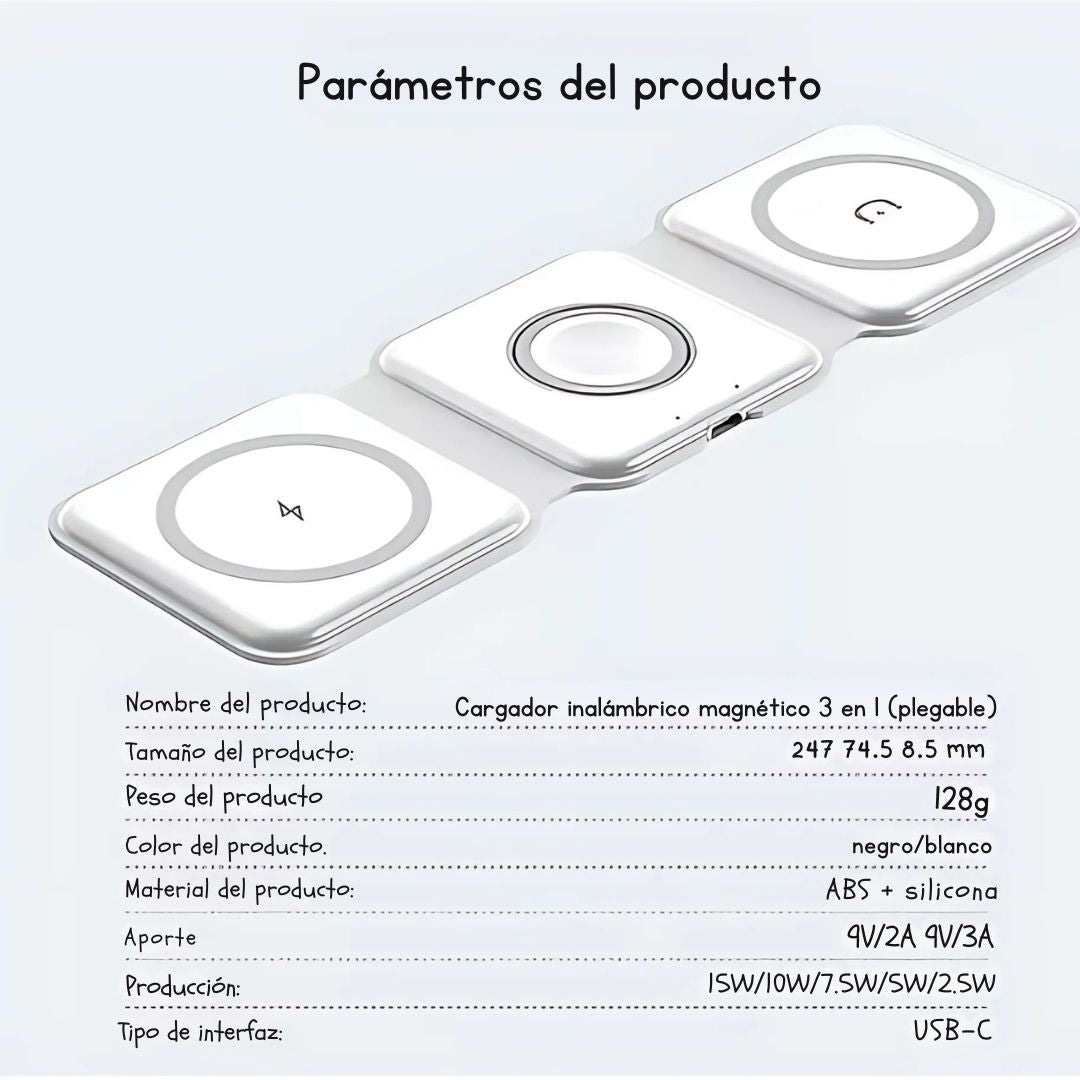 Base de Carga Inalámbrica 3 en 1 – Apple | Android – Diseño Magnético y Plegable ⚡📱