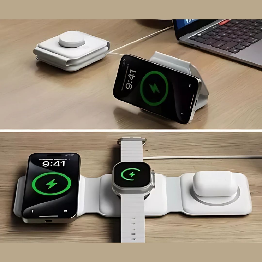 Base de Carga Inalámbrica 3 en 1 – Apple | Android – Diseño Magnético y Plegable ⚡📱