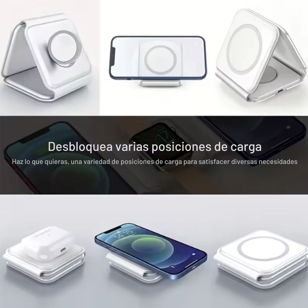 Base de Carga Inalámbrica 3 en 1 – Apple | Android – Diseño Magnético y Plegable ⚡📱
