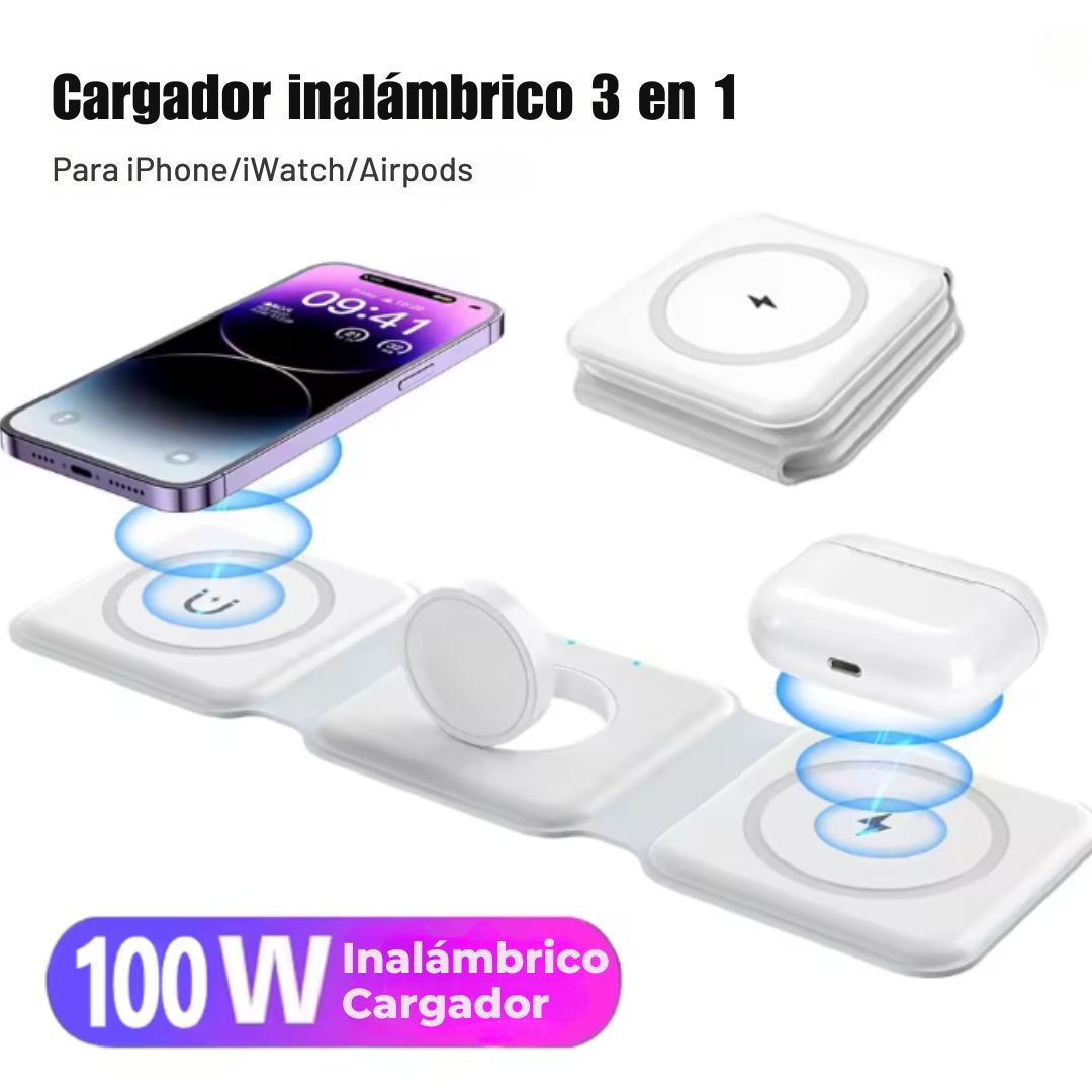 Base de Carga Inalámbrica 3 en 1 – Apple | Android – Diseño Magnético y Plegable ⚡📱