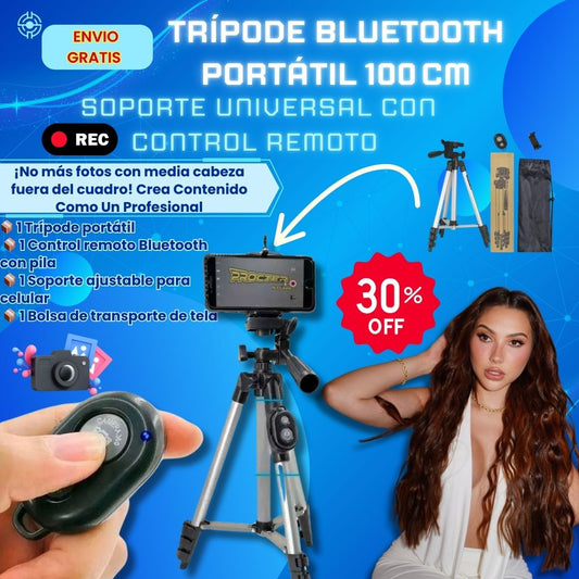 Trípode Bluetooth Portátil 100 cm – Soporte Universal con Control Remoto 📸📱