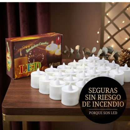 🕯️ LumiWarm™ Caja x 24 Velas LED Cálidas – Ilumina Seguro en Familia