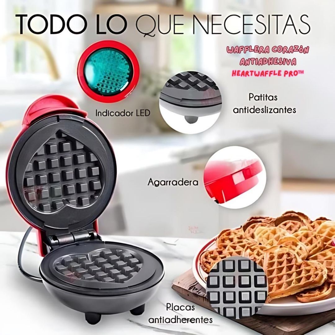 Mini Wafflera Antiadherente en Forma de Corazón – Desayunos con Amor x 13 cm 💖🍽️