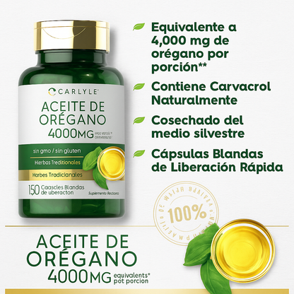 Aceite de Orégano Carlyle™ 120 cápsulas – Refuerza tus defensas 💚