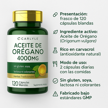 Aceite de Orégano Carlyle™ 120 cápsulas – Refuerza tus defensas 💚