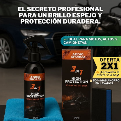 Addio Sporco™  Pague 1 Lleve 2 Combo Brillo Extremo 120 ml + Pano + Esponja – Protección Total 🚗✨