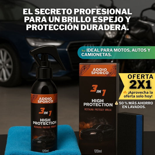 Addio Sporco™  Pague 1 Lleve 2 Combo Brillo Extremo 120 ml + Pano + Esponja – Protección Total 🚗✨