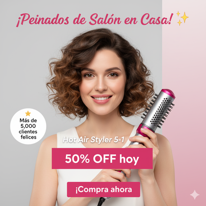 Cepillo Eléctrico 5 en 1 – Secador, Alisador y Moldeador Profesional 💕