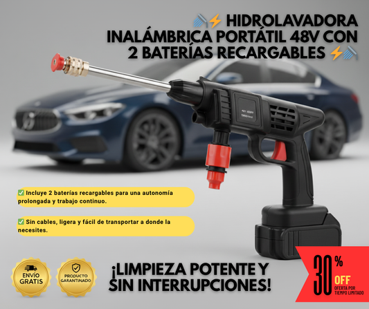 Hidrolavadora Inalambrica PowerClean™ 48V con doble Batería – Limpieza sin límites 🚿